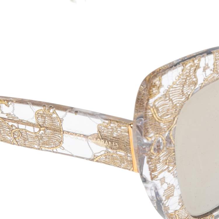 Pre Owned Dolce & Gabbana Gold Lace DG4319 Lace Cat Eye Sunglasses 