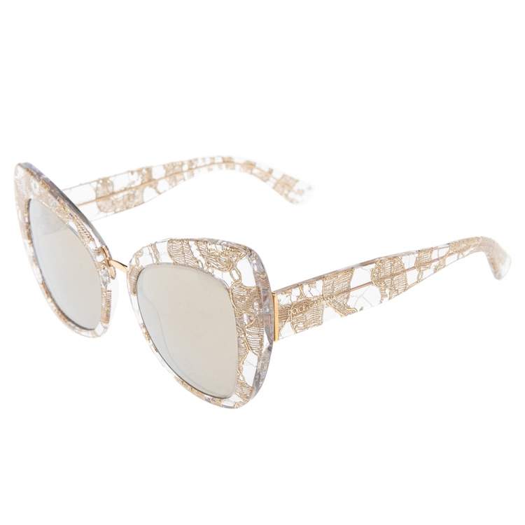 Pre Owned Dolce & Gabbana Gold Lace DG4319 Lace Cat Eye Sunglasses 