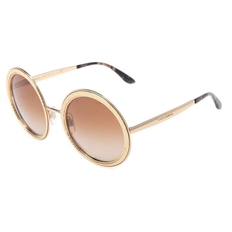 Pre Owned Dolce & Gabbana Gold Tone/Havana DG2179 Round Sunglasses