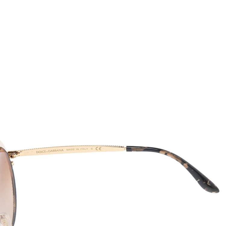 Pre Owned Dolce & Gabbana Gold Tone/Havana DG2179 Round Sunglasses