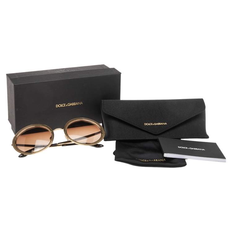 Pre Owned Dolce & Gabbana Gold Tone/Havana DG2179 Round Sunglasses