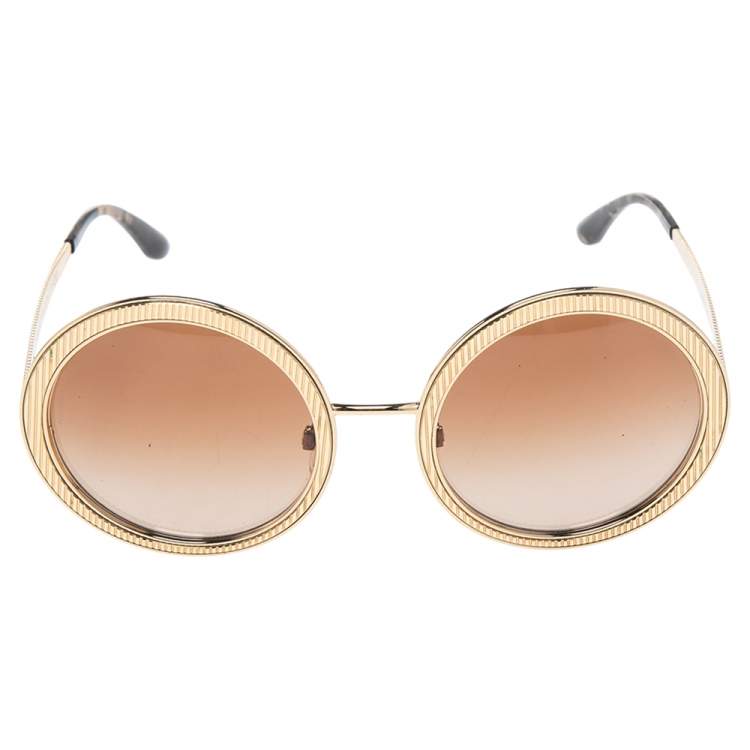 Pre Owned Dolce & Gabbana Gold Tone/Havana DG2179 Round Sunglasses