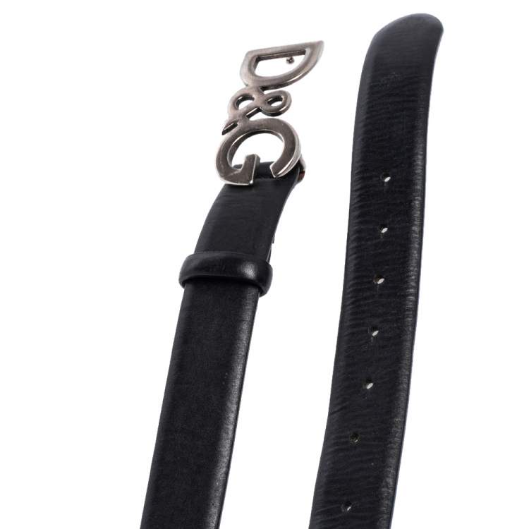 مملوكة مسبقًا Dolce & Gabbana Black Leather D&G Logo Buckle Belt 90CM