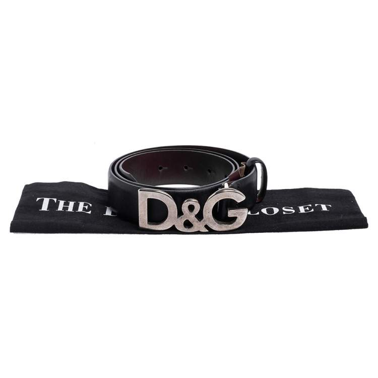 مملوكة مسبقًا Dolce & Gabbana Black Leather D&G Logo Buckle Belt 90CM