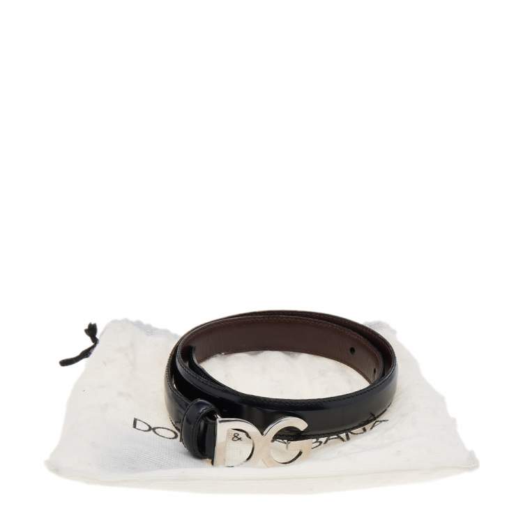 Pre Owned Dolce & Gabbana Black Leather Slim DG Logo Belt 70 CM
