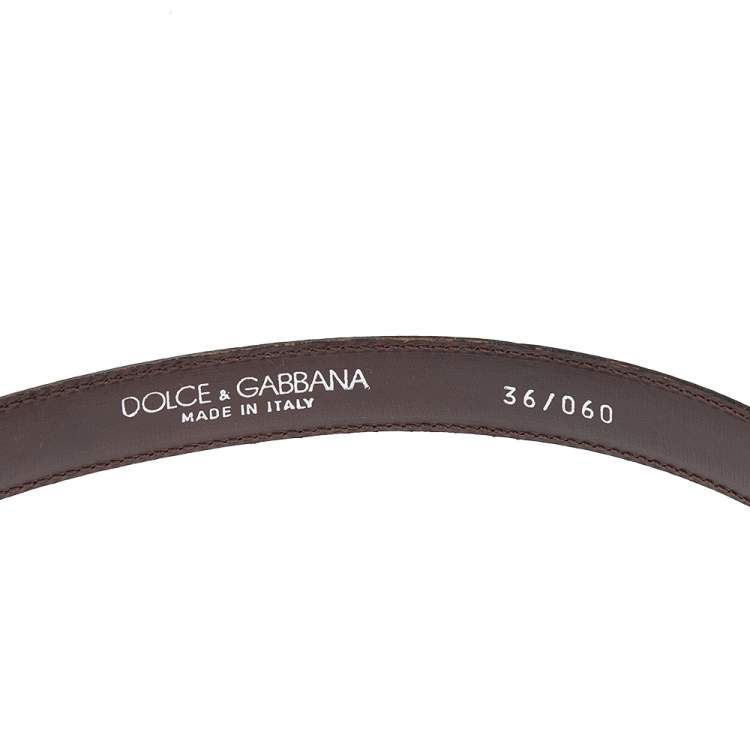 Pre Owned Dolce & Gabbana Black Leather Slim DG Logo Belt 70 CM