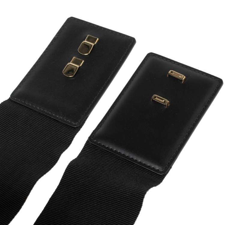 Pre Owned Dolce & Gabbana Black Leather and Elastic DG Logo Belt 95 CM