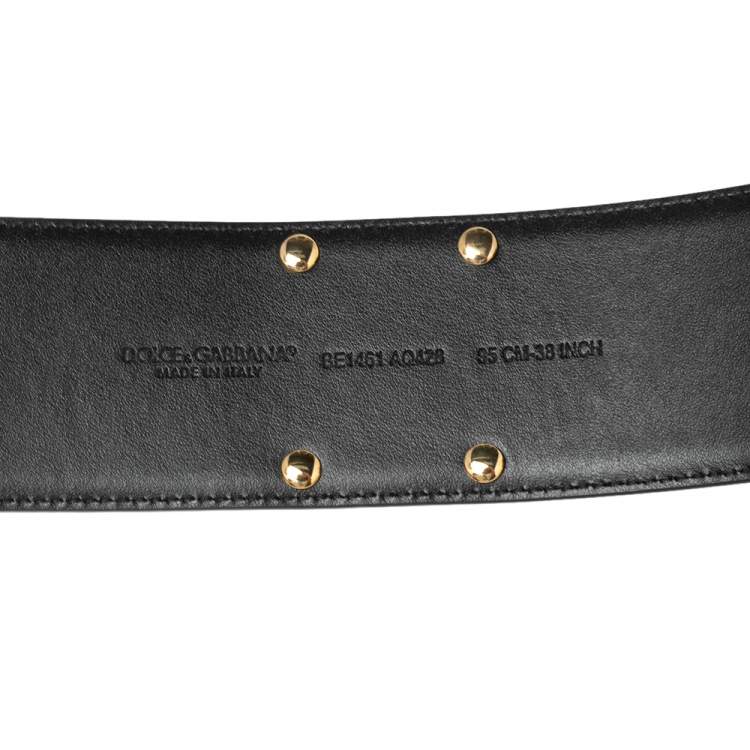 Pre Owned Dolce & Gabbana Black Leather and Elastic DG Logo Belt 95 CM