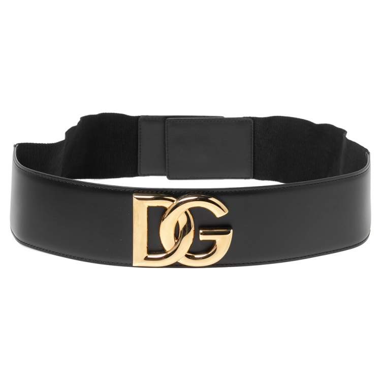 Pre Owned Dolce & Gabbana Black Leather and Elastic DG Logo Belt 95 CM