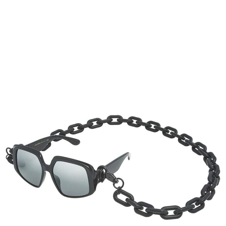 Pre Owned Dolce and Gabbana DG4386-F Chain Embellished Oversized Geometric Mirrored Sunglasses 