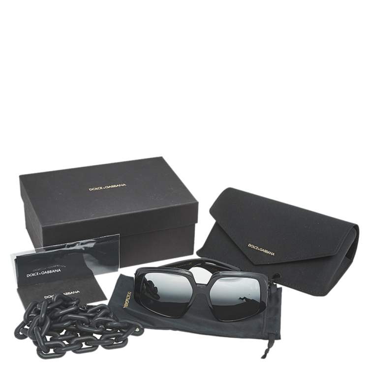Pre Owned Dolce and Gabbana DG4386-F Chain Embellished Oversized Geometric Mirrored Sunglasses 