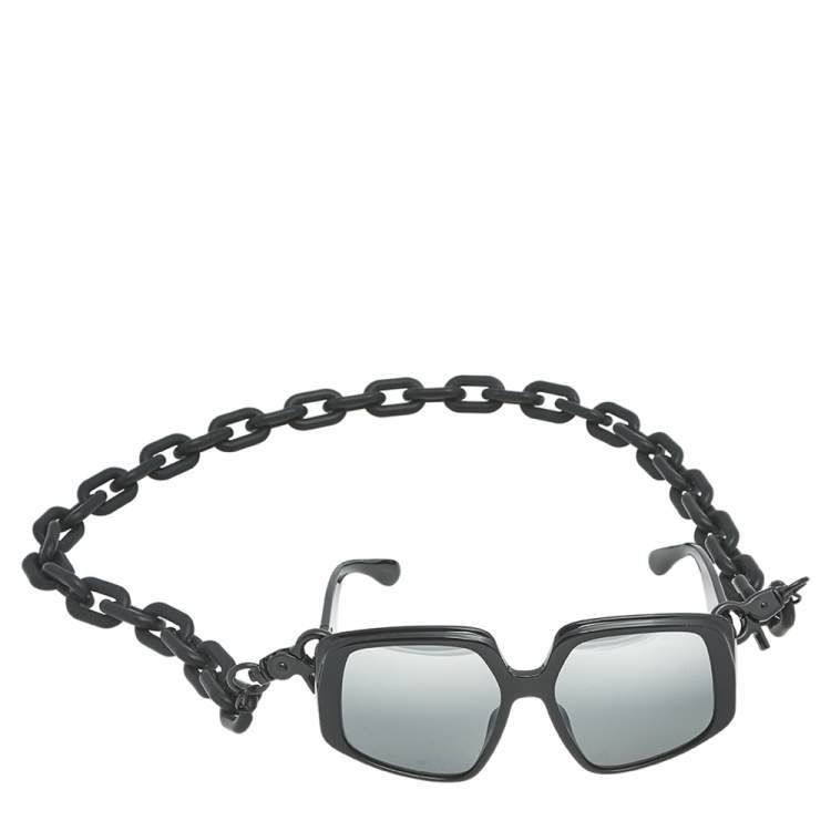Pre Owned Dolce and Gabbana DG4386-F Chain Embellished Oversized Geometric Mirrored Sunglasses 