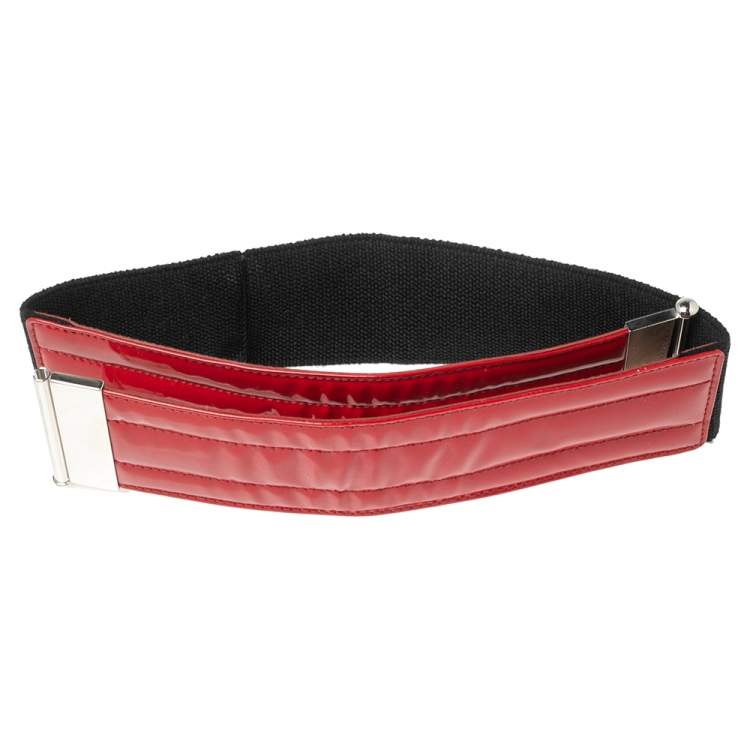 Pre Owned Dolce & Gabbana Red/Black Patent Leather and Elastic Waist Belt 85CM