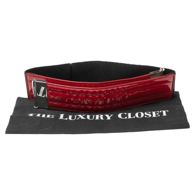 Pre Owned Dolce & Gabbana Red/Black Patent Leather and Elastic Waist Belt 85CM