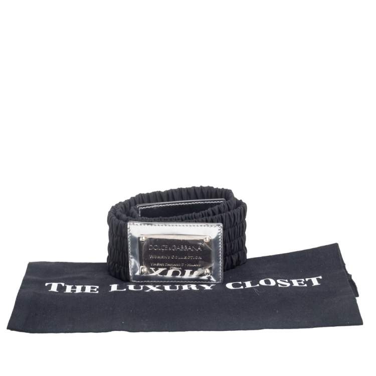 Pre Owned Dolce & Gabbana Black/Silver Fabric and Patent Leather Wide Waist Belt 75CM