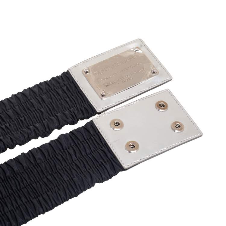 Pre Owned Dolce & Gabbana Black/Silver Fabric and Patent Leather Wide Waist Belt 75CM