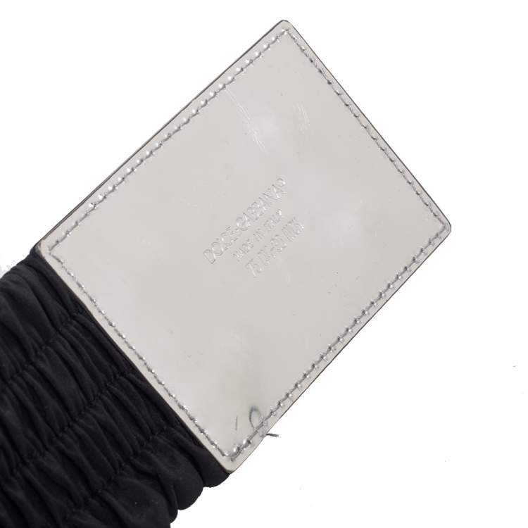 Pre Owned Dolce & Gabbana Black/Silver Fabric and Patent Leather Wide Waist Belt 75CM