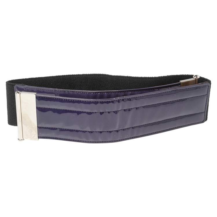 Pre Owned Dolce & Gabbana Purple/Black Patent Leather and Elastic Wide Waist Belt 90CM