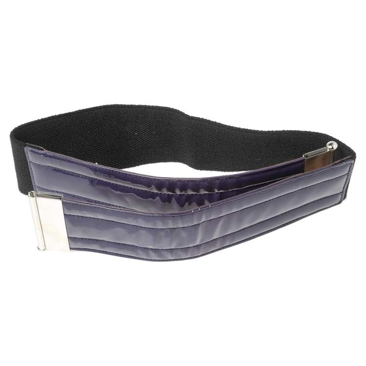 Pre Owned Dolce & Gabbana Purple/Black Patent Leather and Elastic Wide Waist Belt 90CM