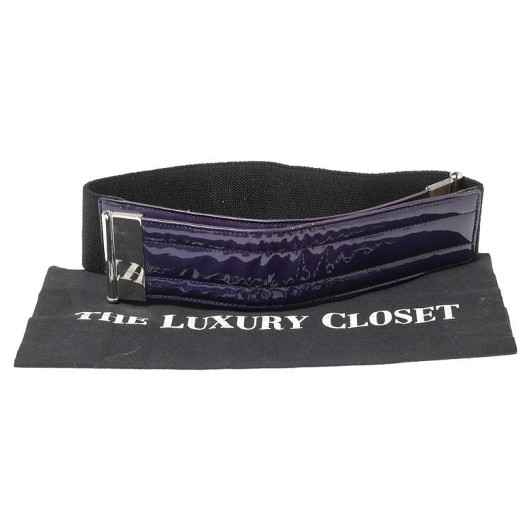 Pre Owned Dolce & Gabbana Purple/Black Patent Leather and Elastic Wide Waist Belt 90CM