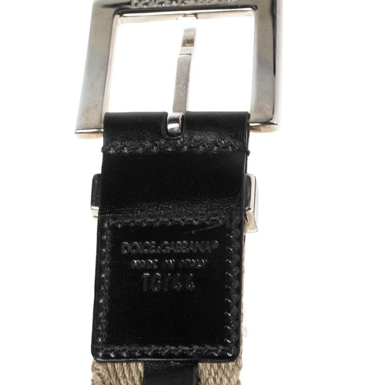 Pre Owned Dolce & Gabbana Beige Canvas and Leather Plaque Detail Waist Belt 75CM