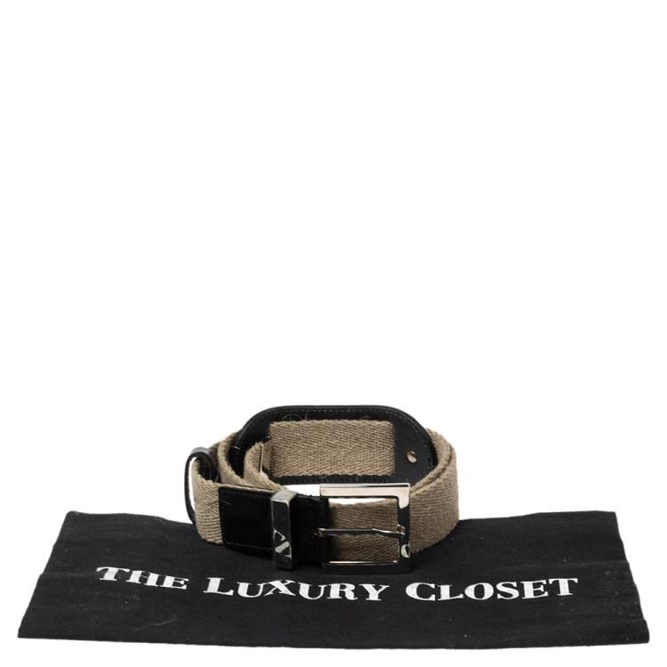 Pre Owned Dolce & Gabbana Beige Canvas and Leather Plaque Detail Waist Belt 75CM