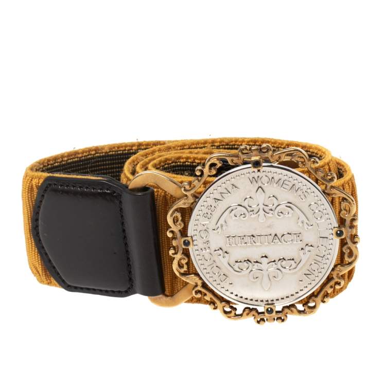 Pre Owned Dolce & Gabbana Mustard Elastic Gaufre Heritage Buckle Belt 70CM 
