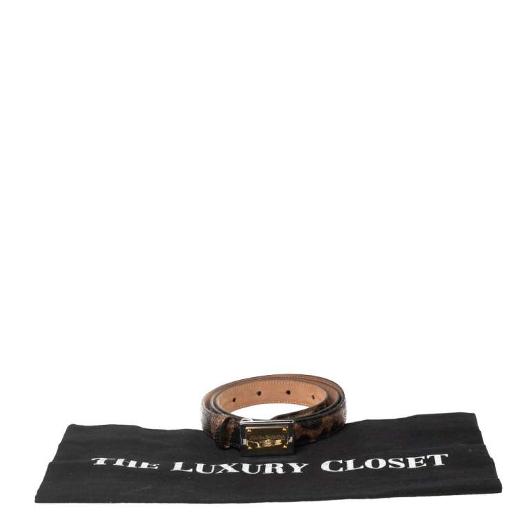 Pre Owned Dolce & Gabbana Brown/Black Leopard Print Coated Canvas Logo Plague Belt 80CM