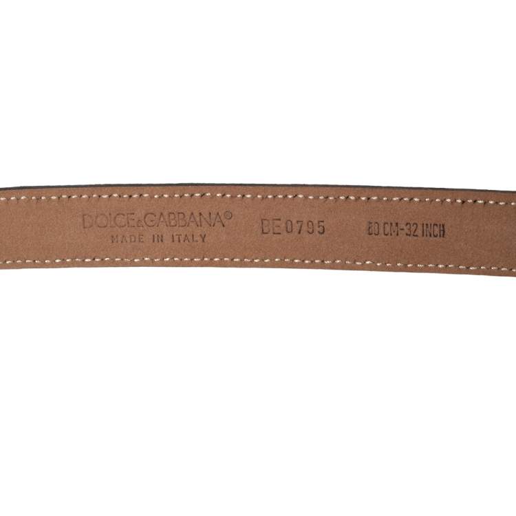 Pre Owned Dolce & Gabbana Brown/Black Leopard Print Coated Canvas Logo Plague Belt 80CM