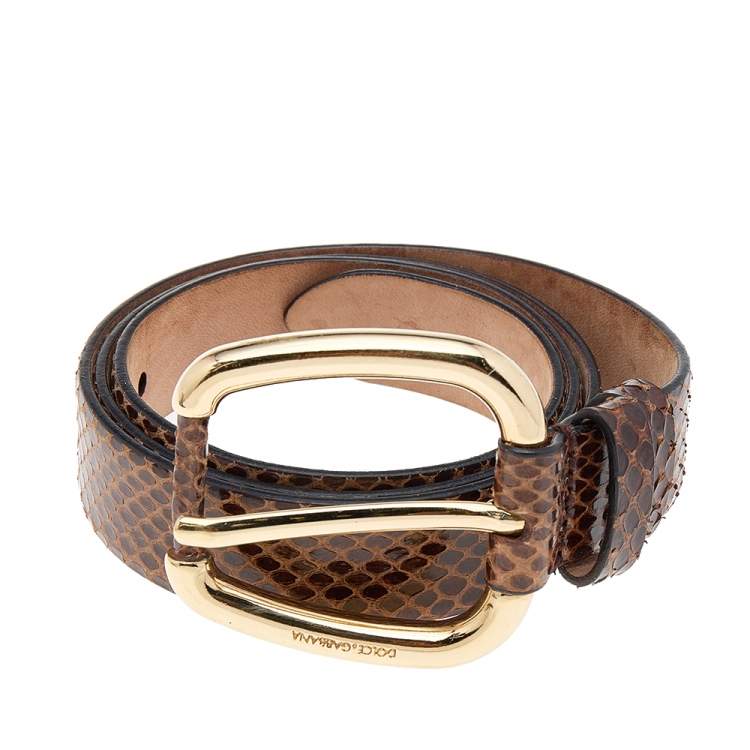 Pre Owned Dolce & Gabbana Brown Snakeskin Buckle Belt 85 CM