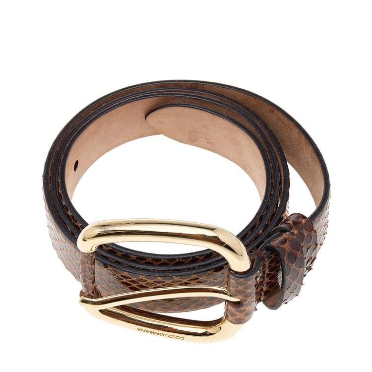 Pre Owned Dolce & Gabbana Brown Snakeskin Buckle Belt 85 CM