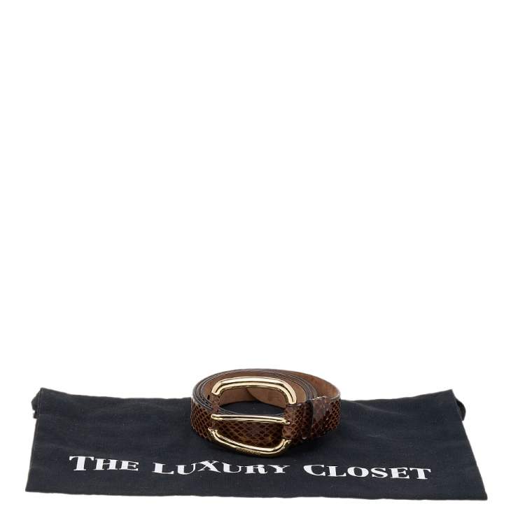 Pre Owned Dolce & Gabbana Brown Snakeskin Buckle Belt 85 CM