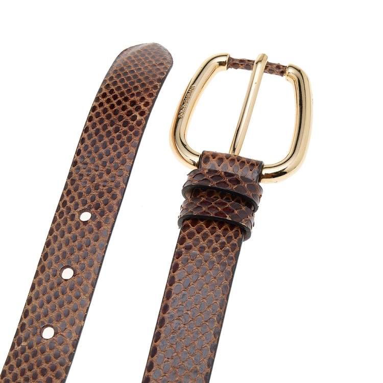 Pre Owned Dolce & Gabbana Brown Snakeskin Buckle Belt 85 CM