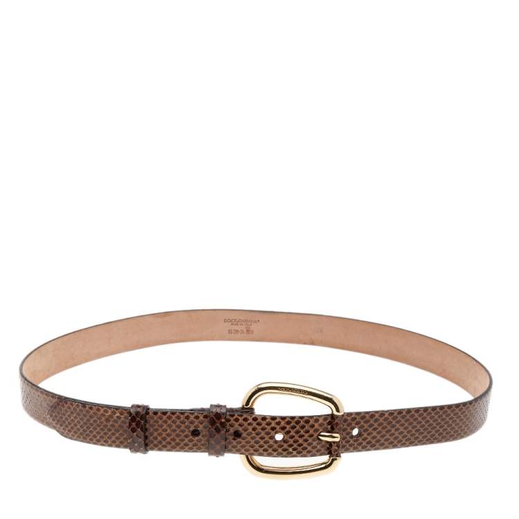 Pre Owned Dolce & Gabbana Brown Snakeskin Buckle Belt 85 CM