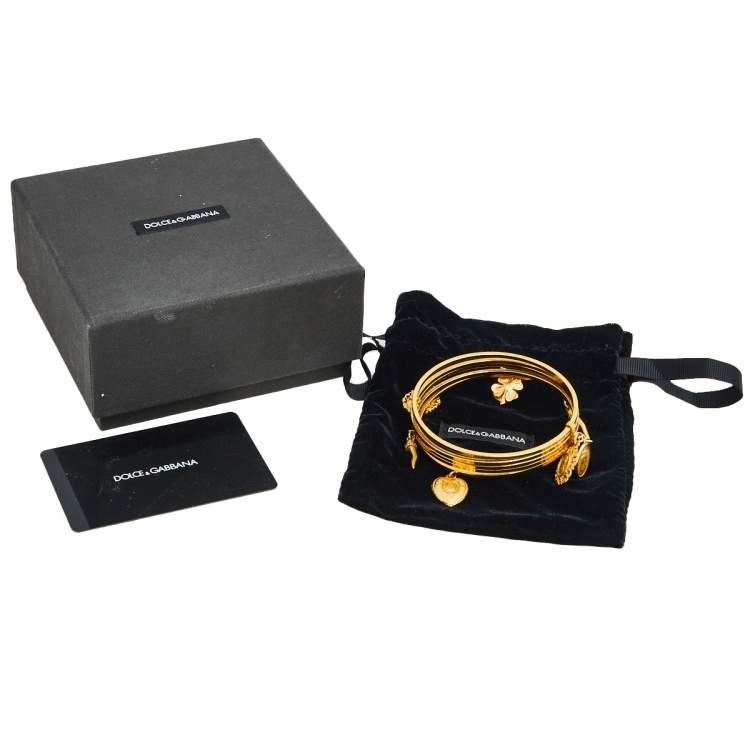 Pre Owned Dolce & Gabbana Gold Tone Charm Detail Multi Bangle Bracelet