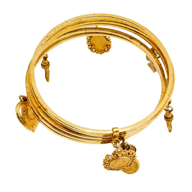 Pre Owned Dolce & Gabbana Gold Tone Charm Detail Multi Bangle Bracelet