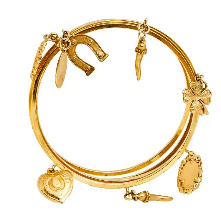 Pre Owned Dolce & Gabbana Gold Tone Charm Detail Multi Bangle Bracelet