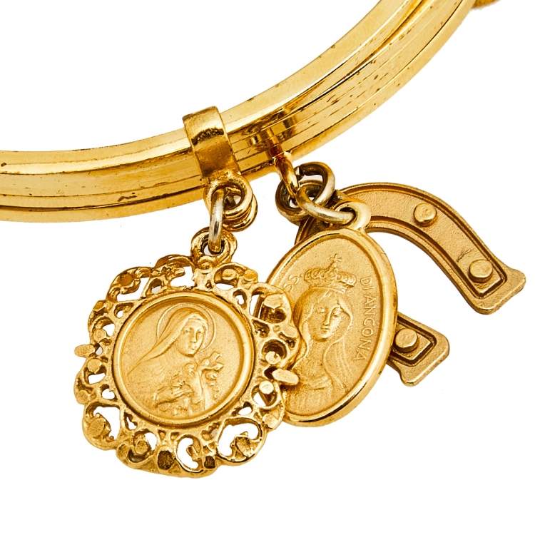 Pre Owned Dolce & Gabbana Gold Tone Charm Detail Multi Bangle Bracelet