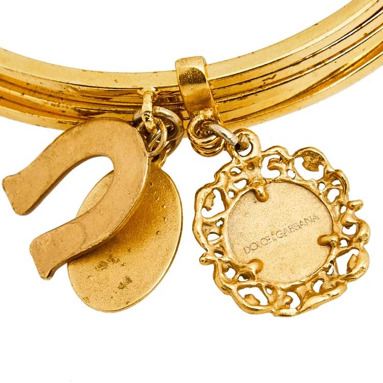 Pre Owned Dolce & Gabbana Gold Tone Charm Detail Multi Bangle Bracelet