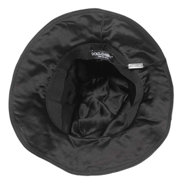 Pre Owned Dolce & Gabbana Black Silk Satin Bow Detail Hat (57)
