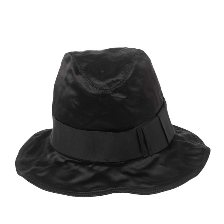 Pre Owned Dolce & Gabbana Black Silk Satin Bow Detail Hat (57)