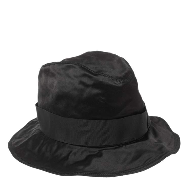 Pre Owned Dolce & Gabbana Black Silk Satin Bow Detail Hat (57)