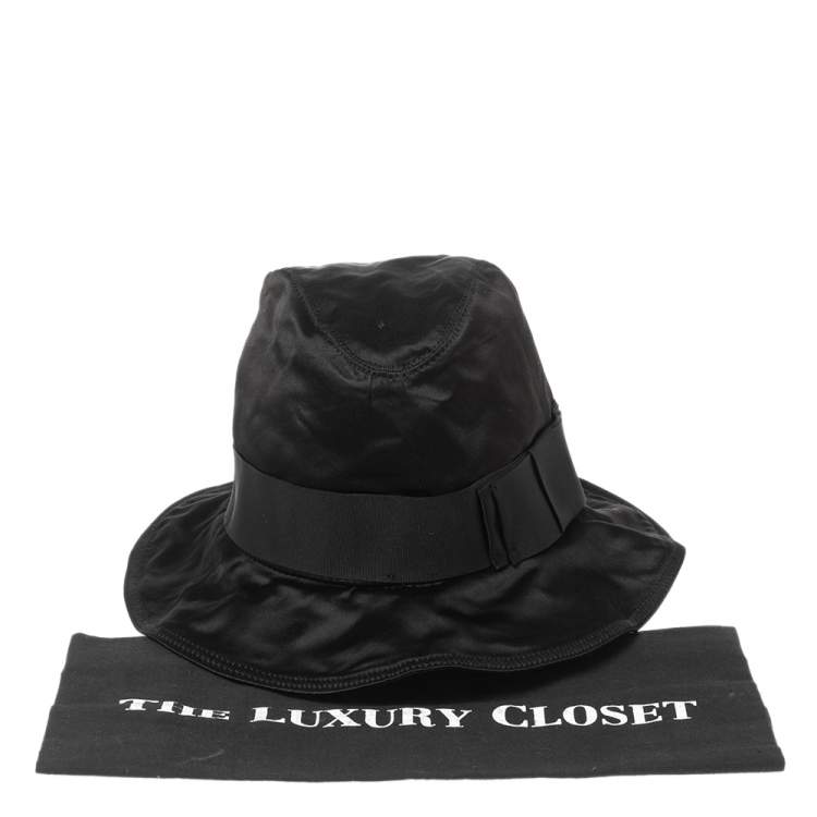 Pre Owned Dolce & Gabbana Black Silk Satin Bow Detail Hat (57)