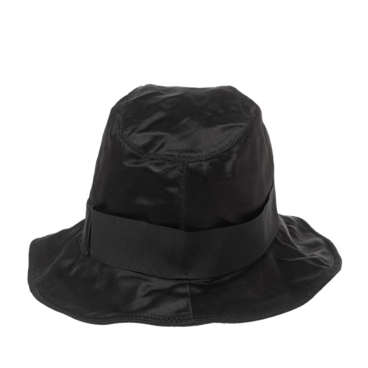 Pre Owned Dolce & Gabbana Black Silk Satin Bow Detail Hat (57)