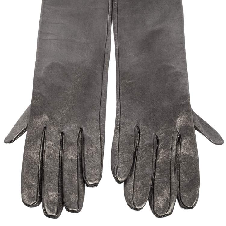 Pre Owned Dolce & Gabbana Metallic Leather Glove Hem Bandeau Scarf