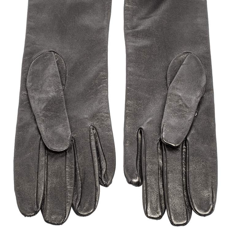 Pre Owned Dolce & Gabbana Metallic Leather Glove Hem Bandeau Scarf