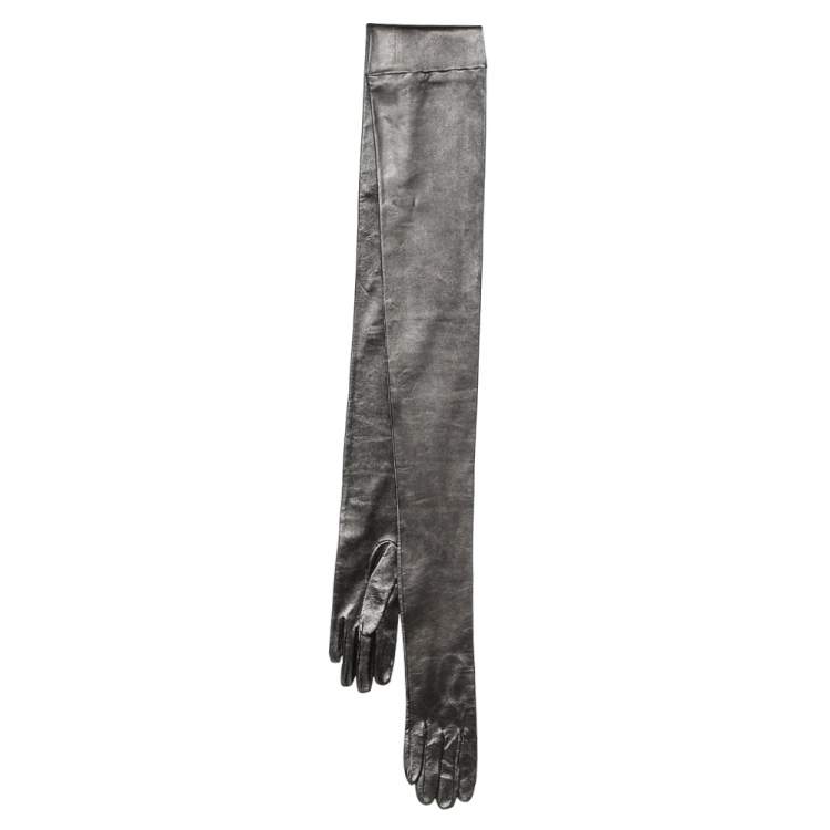 Pre Owned Dolce & Gabbana Metallic Leather Glove Hem Bandeau Scarf