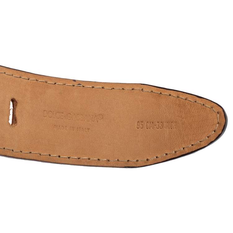 Pre Owned Dolce & Gabbana Brown Leather Grommet Studded DG Logo Belt 95CM