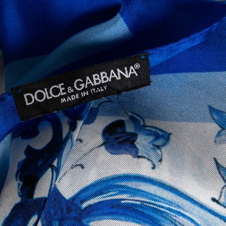 Pre Owned Dolce & Gabbana Blue Majolica Printed Silk  Square Scarf