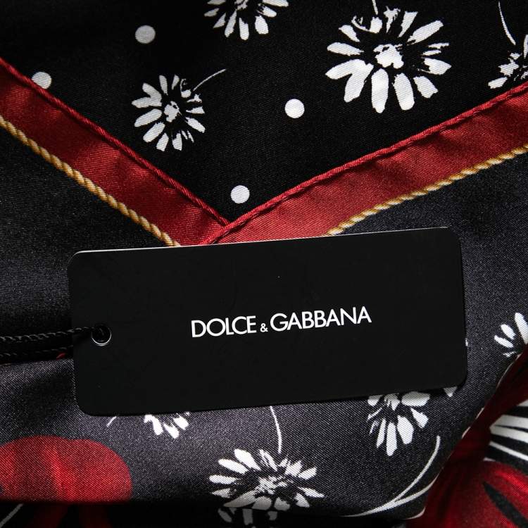 Pre Owned Dolce & Gabbana Black Floral Printed Silk Square Scarf